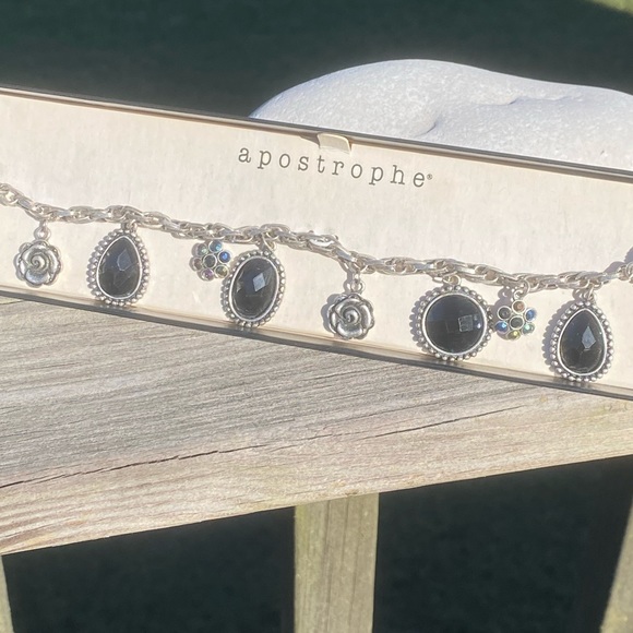 Floral Black Stone charm bracelet Apostrophe New in box - Picture 11 of 11